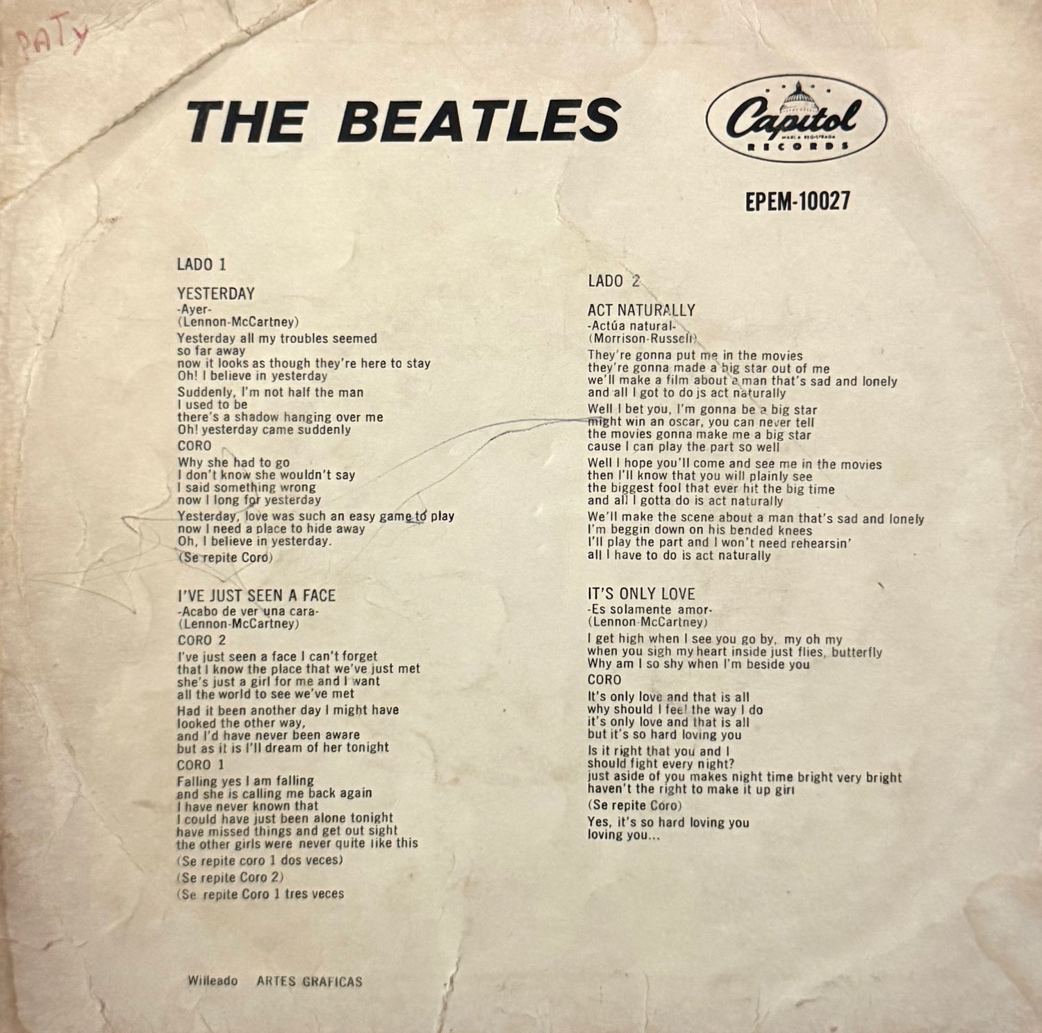 The Beatles – Yesterday (EP 7″ México • Capitol, 45 RPM)