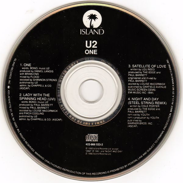 U2 – One (CD Single · 1992 · Island Records)