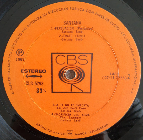 Santana – Santana (Edición original mexicana en vinilo • CBS • México, 1969)