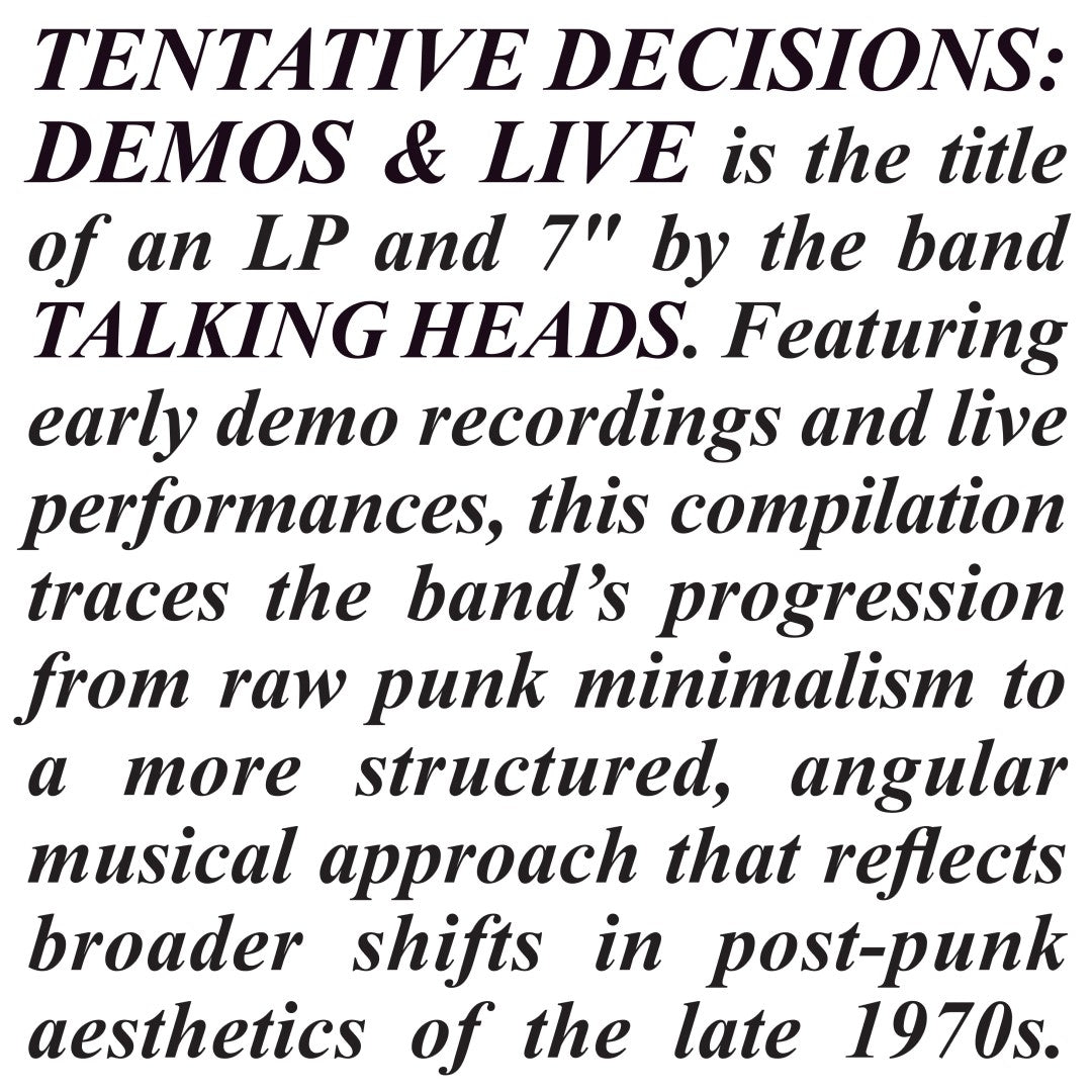 Talking Heads · Tentative Decisions 1974–1976 (Record Store Day 2025)